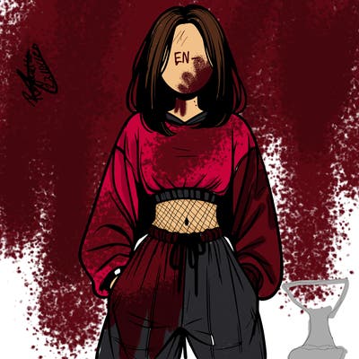 realistic girl faceless with baggy pants and a crop top