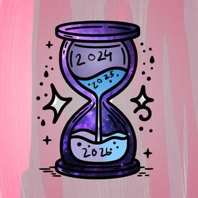 hour glass with sand falling into water pool on bottom level symbolizing air and water signs