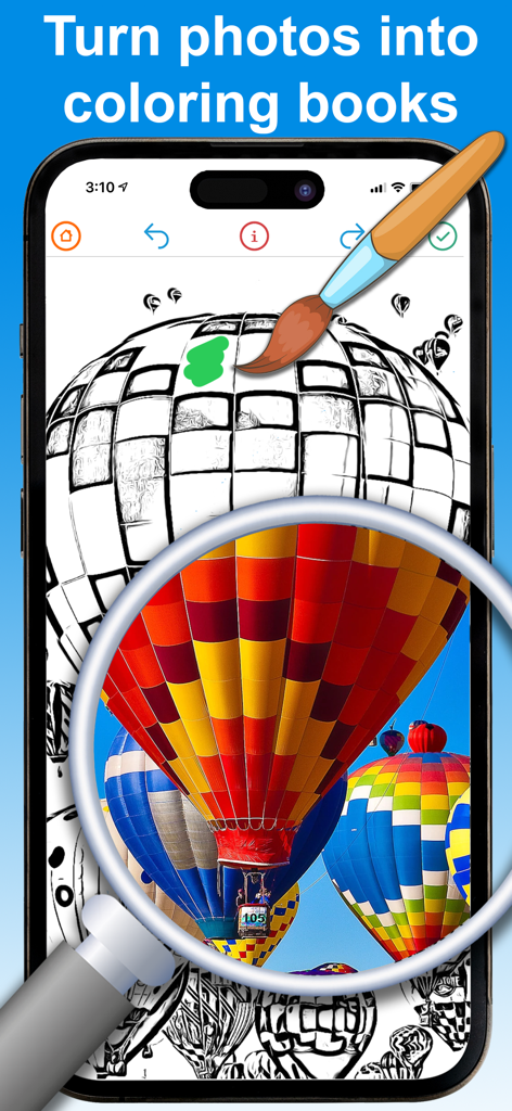 Turn Photo To Picture Coloring - App per smartphone che converte la foto di una mongolfiera in uno schizzo da colorare