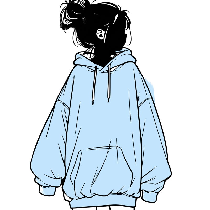 realistic girl with a oversized sweatshirt on and a bun