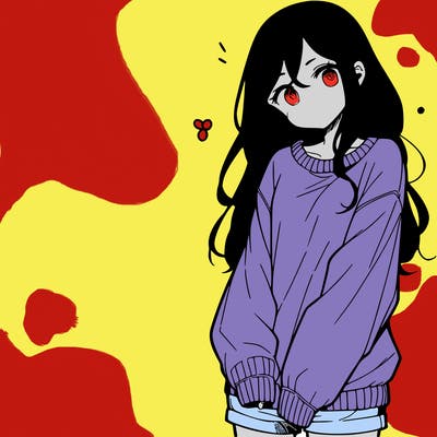 manga teen girl  in a sweater and baggy pants