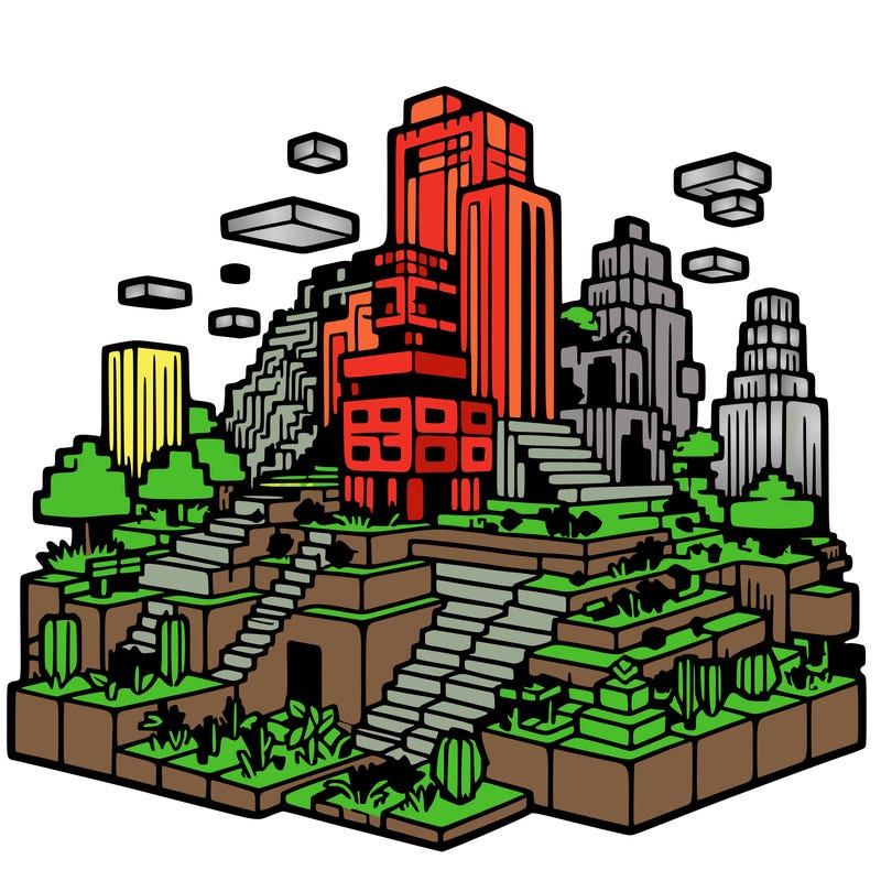 minecraft-looking, pixilated world