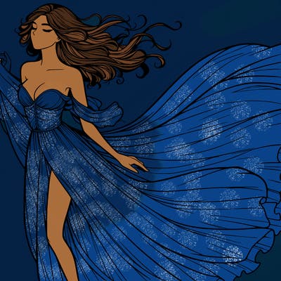 realistic woman in dress flowing the the wind