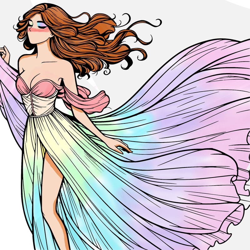 realistic woman in dress flowing the the wind