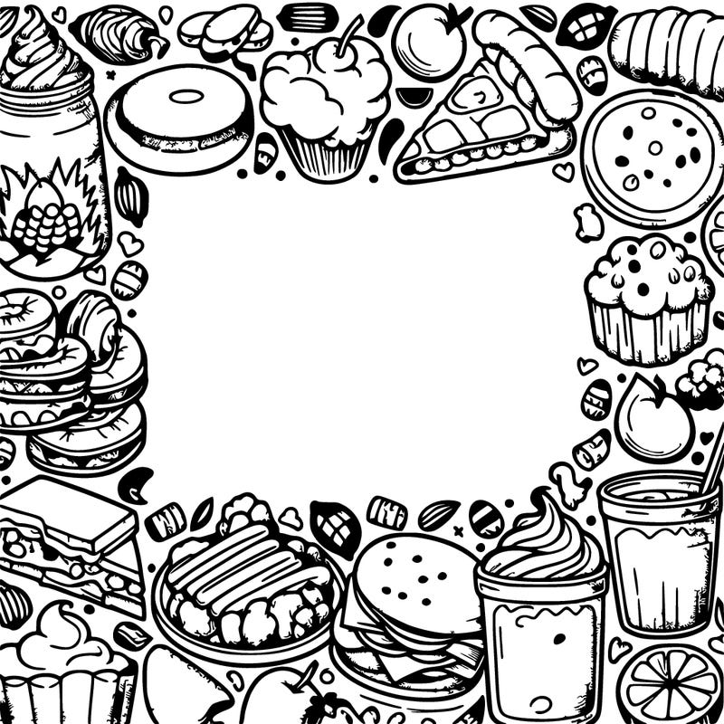 delicious food frame with hand drawn style