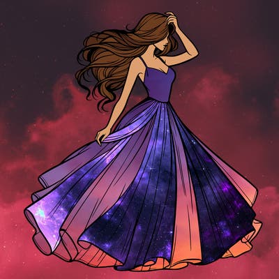 realistic woman with dress flowing in the wind