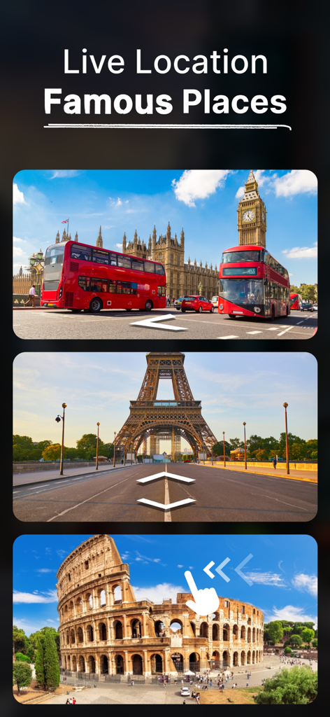 Live Earth Map - Live Camera - Visualização de rua interativa de marcos globais famosos como o Big Ben e a Torre Eiffel