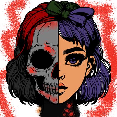 realistic girl with half skull mask