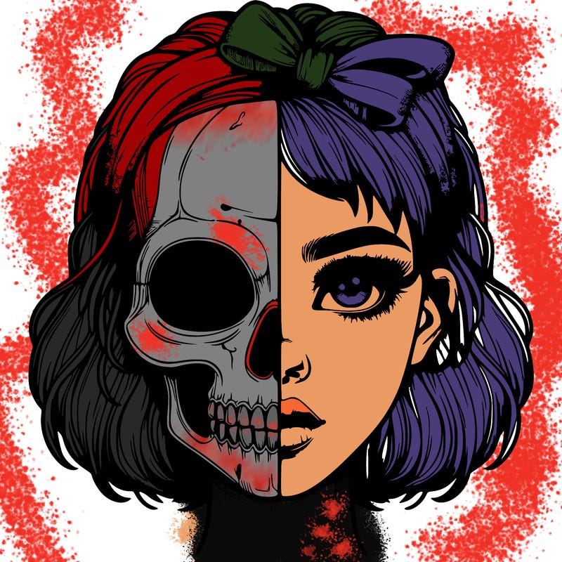 realistic girl with half skull mask