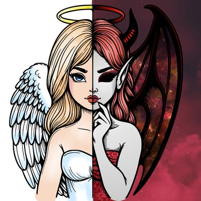 realistic angel half demon