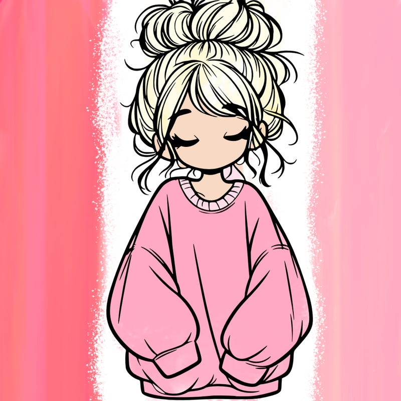 girl with baggy sweatshirt and messy bun