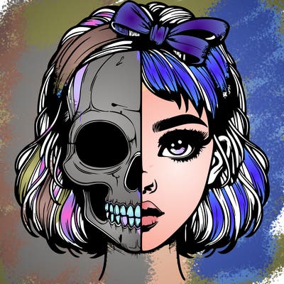 realistic girl with half skull mask
