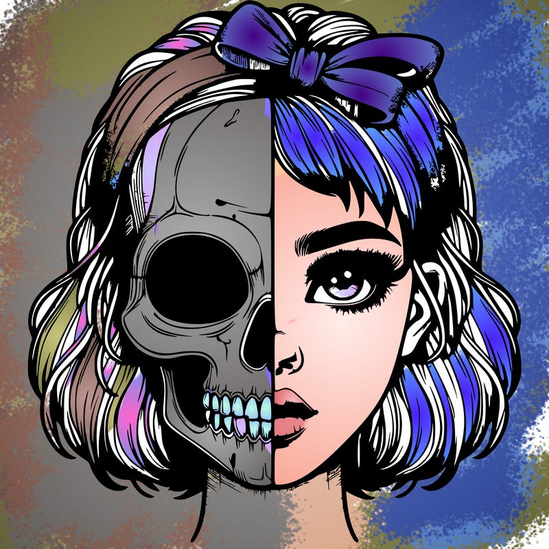 realistic girl with half skull mask
