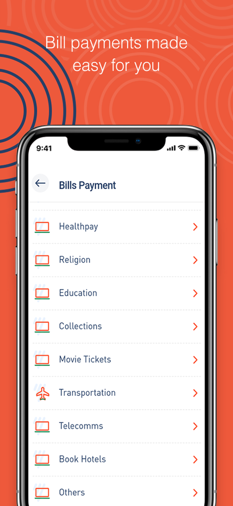 TITAN TRUST MOBILE BANKING - Titan Trust Mobile Banking app interface showing various bill payment categories like healthcare, education, and transportation.