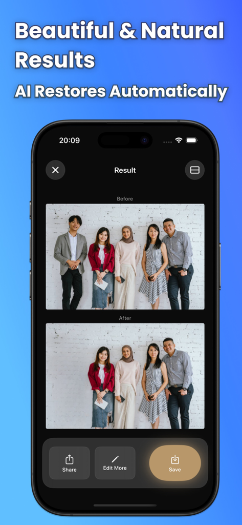 AI Eraser - Remove Objects - Before and after view of a group photo with a person seamlessly removed by AI.