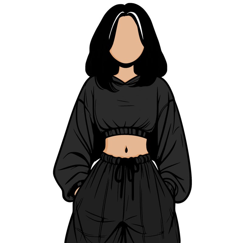 realistic girl faceless with baggy pants and a crop top