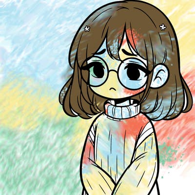 sad girl with glasses in a sweater