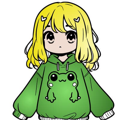 girl wearing frogging sweatshirt