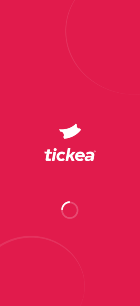 Tickea - Écran de démarrage de l'application mobile Tickea présentant le logo de la marque et une icône de chargement