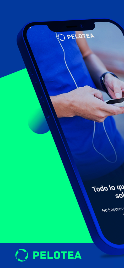 Pelotea - Person holding a smartphone displaying the Pelotea soccer league and academy management app interface