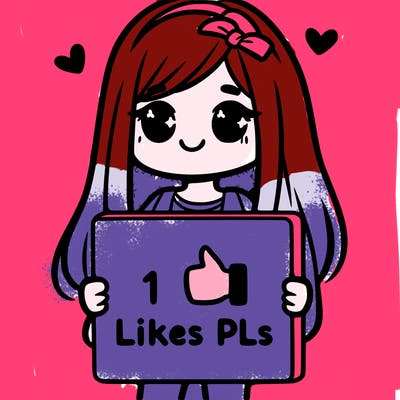 girl holding a sign saying 10 likes pls