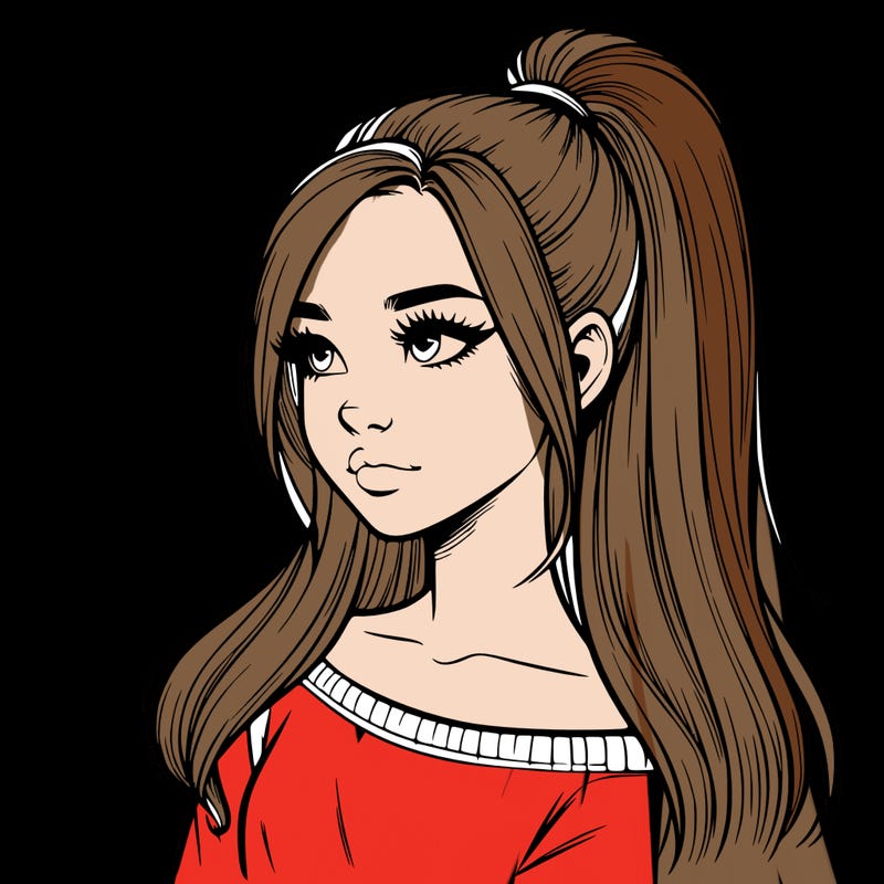 realistic girl with a high ponytail
