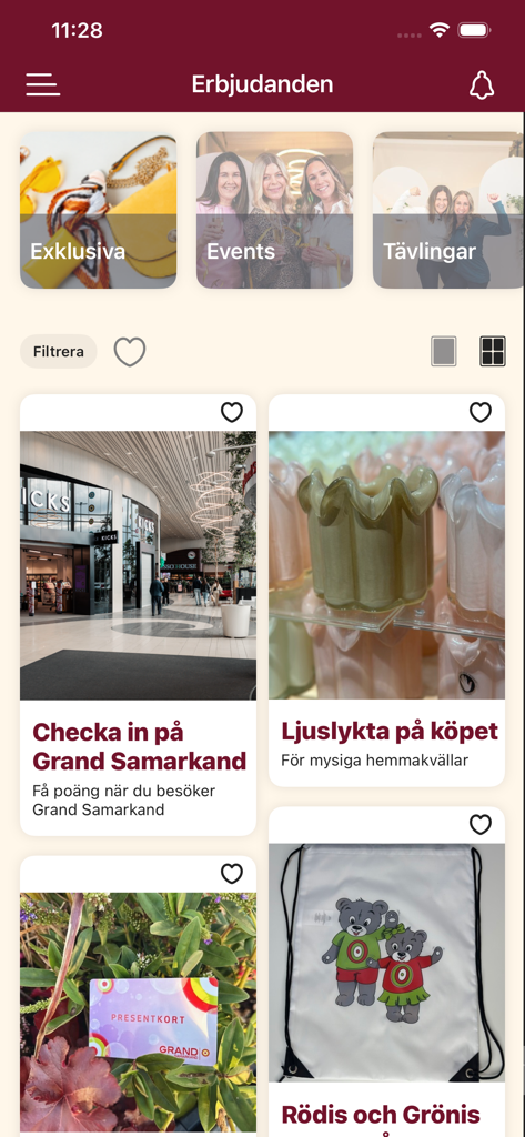 Grand Plus - Pantalla de la aplicación Grand Plus que muestra ofertas de compras exclusivas, eventos y recompensas en Grand Samarkand