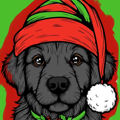 realistic dog with a christmas hat