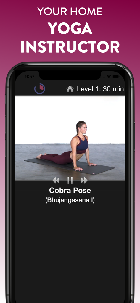 Simply Yoga - A woman demonstrating the Cobra Pose in the Simply Yoga mobile app