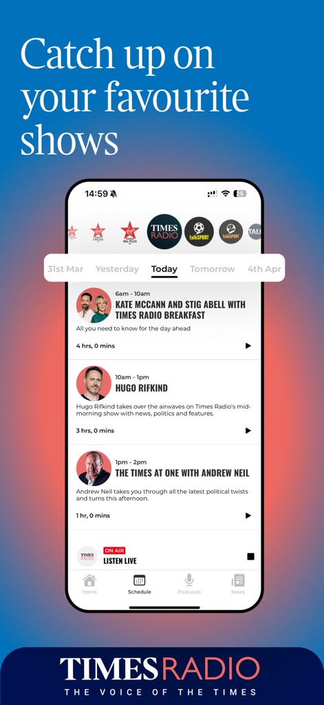 Times Radio - Listen Live - Times Radioアプリのライブトークショーとニュース司会者のスケジュール。