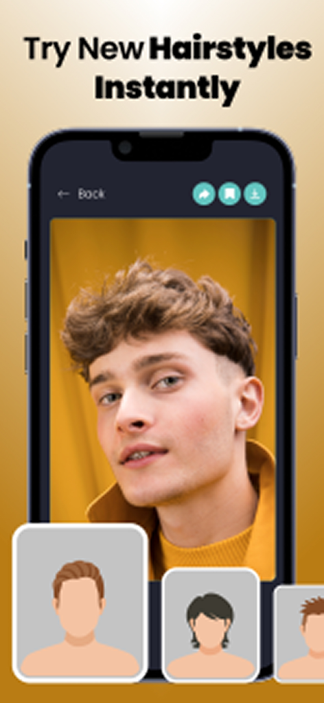 Interfaz de la aplicación Face Magic mostrando opciones de peinado para hombres