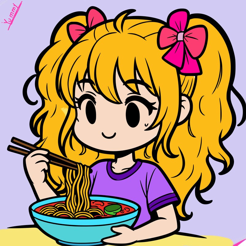 a girl eating ramen