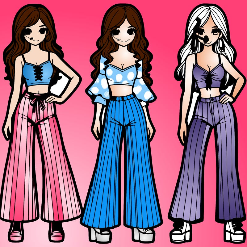 girls with flare pants and crop tops realistic