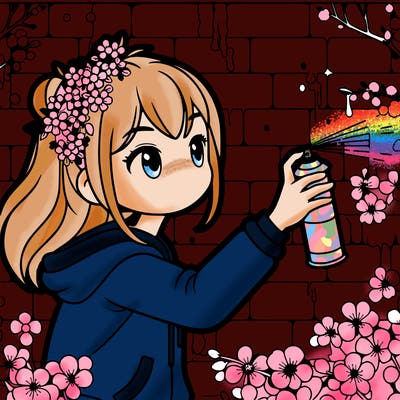 girl spring spray paint on a wall