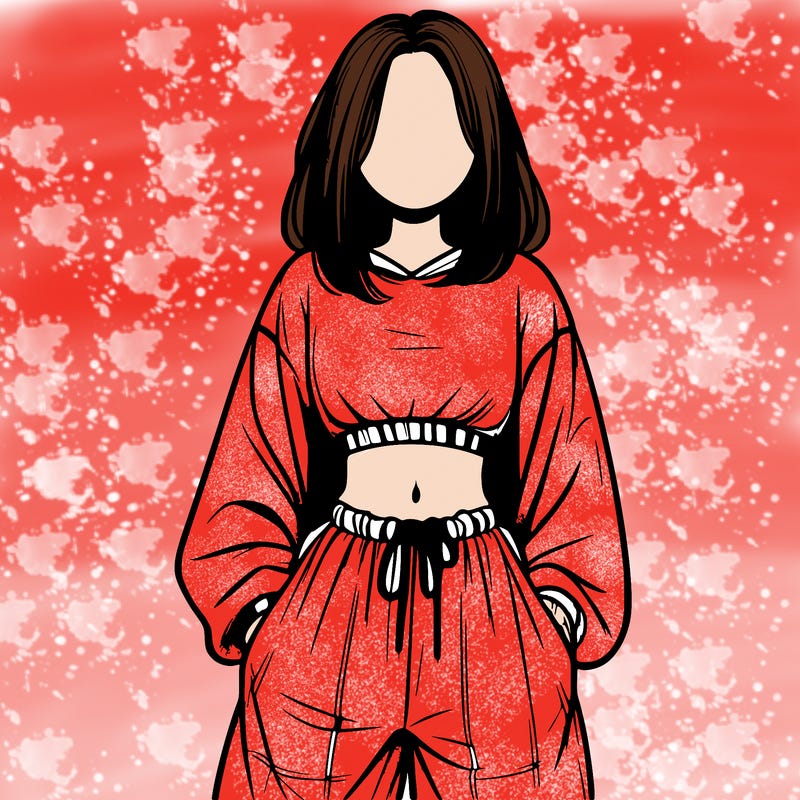 realistic girl faceless with baggy pants and a crop top