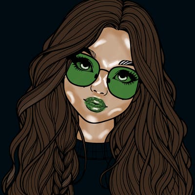 girl with long hair and freckles and glasses realistic