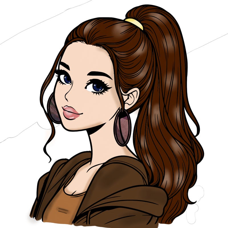 realistic girl with a high ponytail