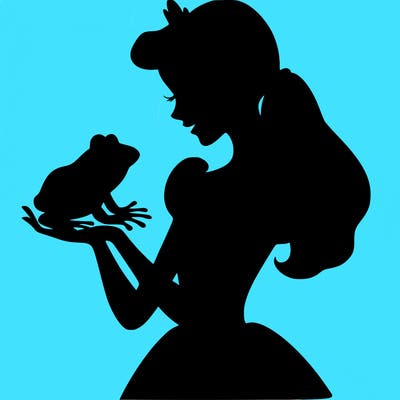 a shadow of a princess holding a frog realistic