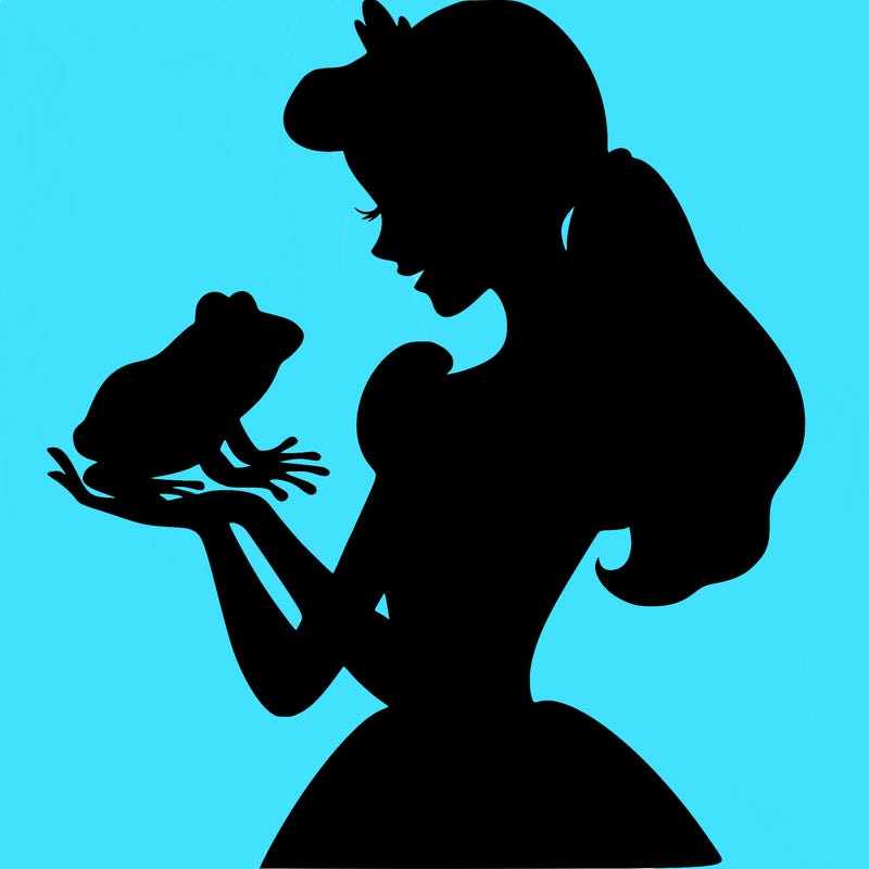 a shadow of a princess holding a frog realistic