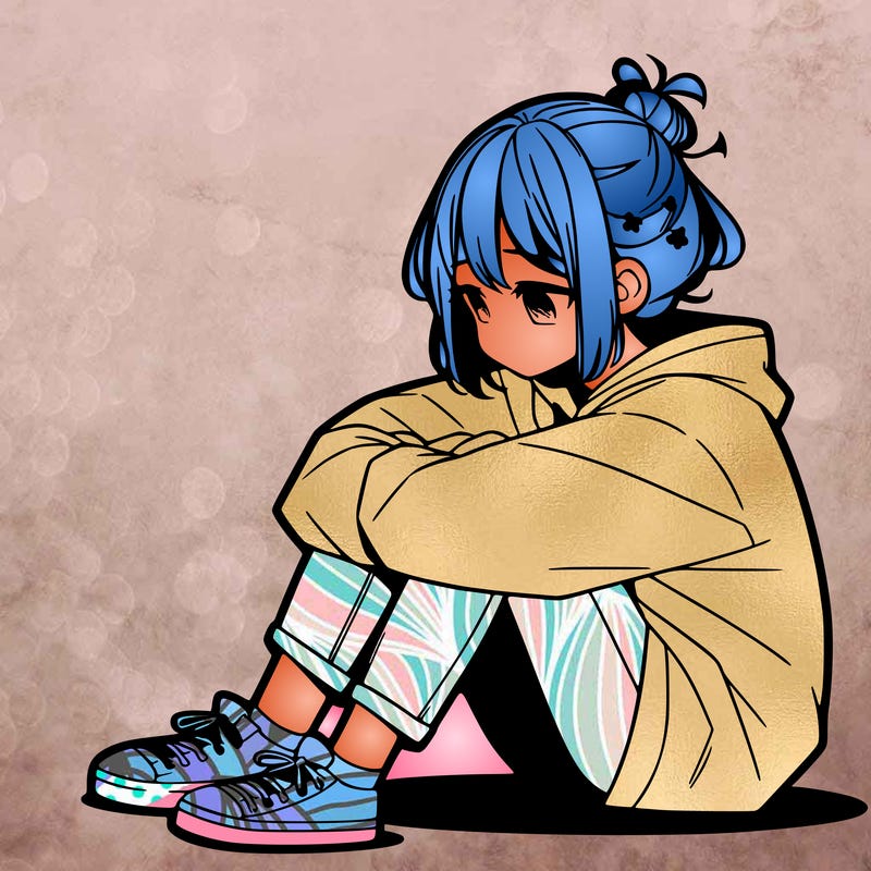 sad anime girl sitting alone