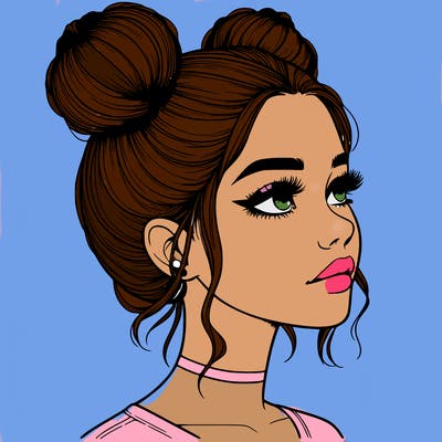 realistic girl with buns on the top of her head