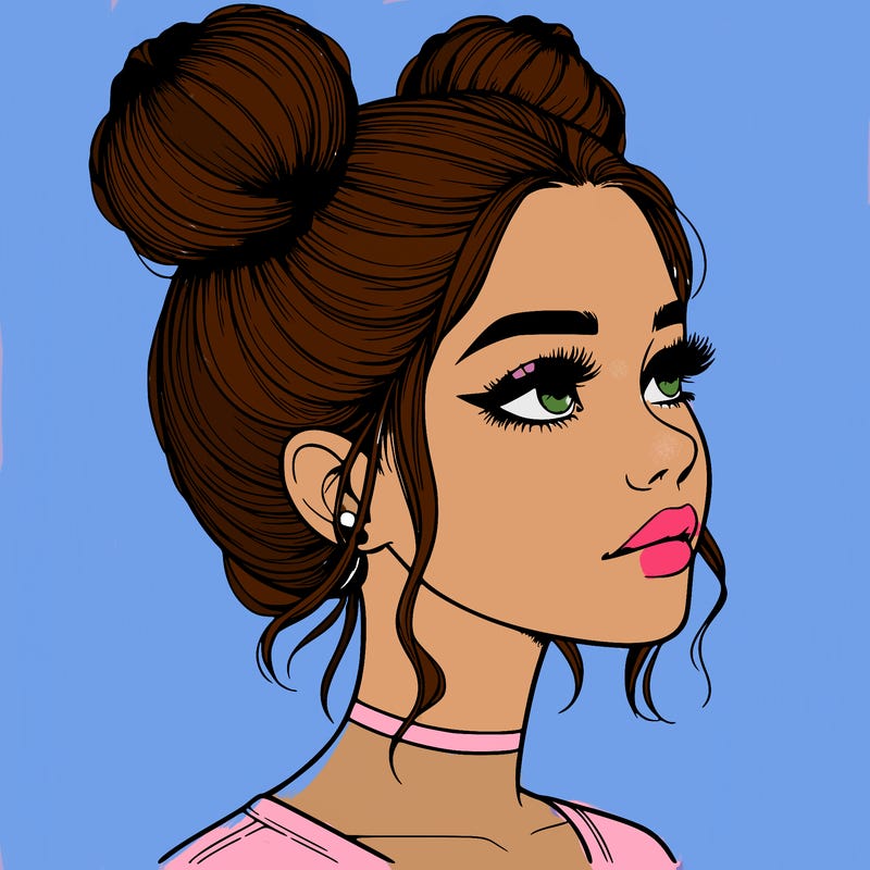 realistic girl with buns on the top of her head