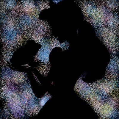 a shadow of a princess holding a frog realistic