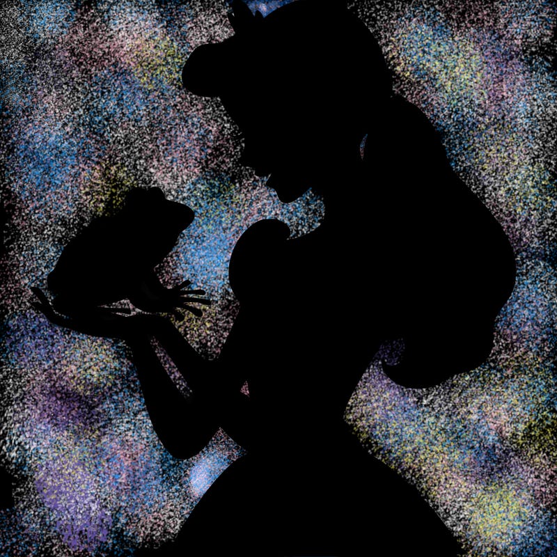 a shadow of a princess holding a frog realistic