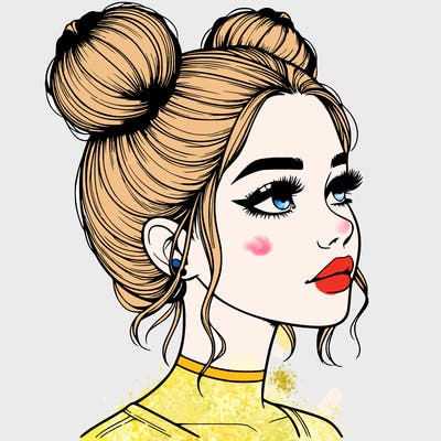 realistic girl with buns on the top of her head