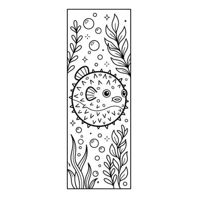 Discover this adorable pufferfish coloring bookmark, perfect for undersea adventures in your favorite books. Its unique inflated form surrounded by playful bubbles and seaweed offers a delightful and compact coloring project.