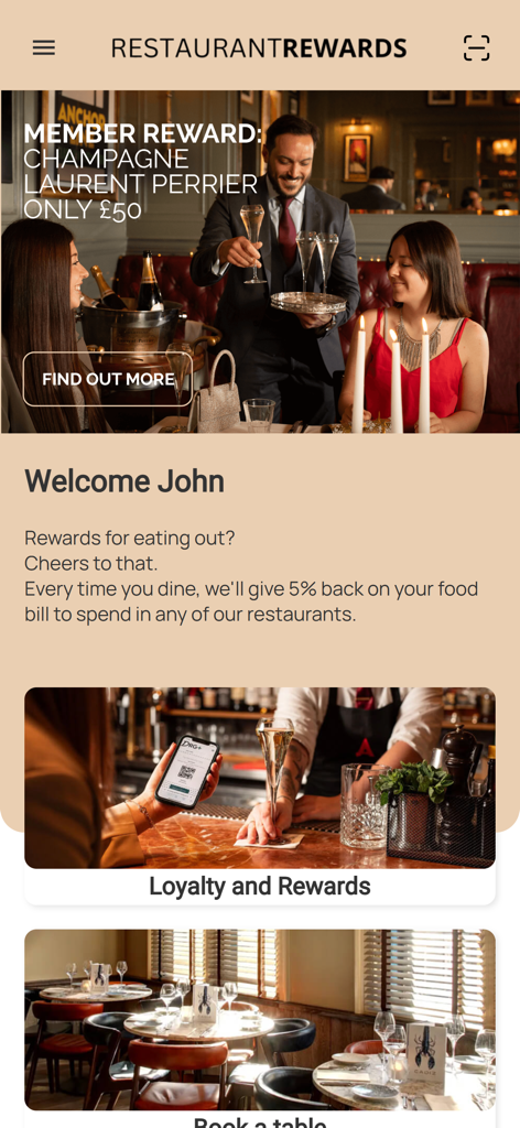 Restaurant Rewards by DRG - Interface of the Restaurant Rewards by DRG app showing dining offers and loyalty rewards