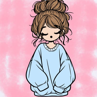girl with baggy sweatshirt and messy bun