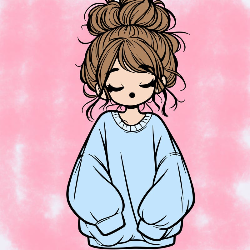 girl with baggy sweatshirt and messy bun