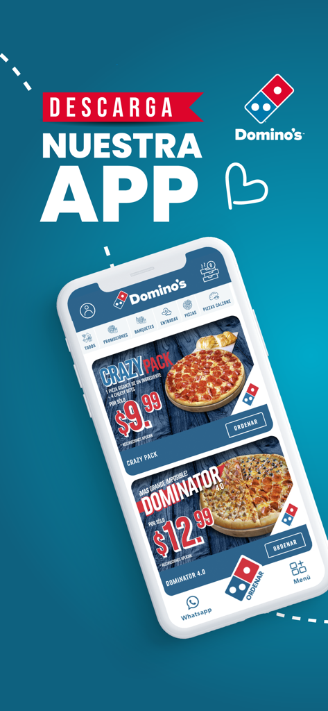 Domino's Pizza El Salvador - Promotion of the Dominos Pizza El Salvador app showing menu options and pizza deals on a smartphone screen